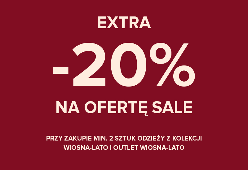 Baner informujący o dodatkowym rabacie 20% na ofertę sale przy zakupie minimum dwóch sztuk odzieży.