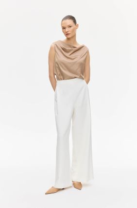 Spodnie ecru typu wide leg