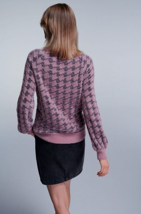 Żakardowy sweter w pepitkę Solar Obraz 4