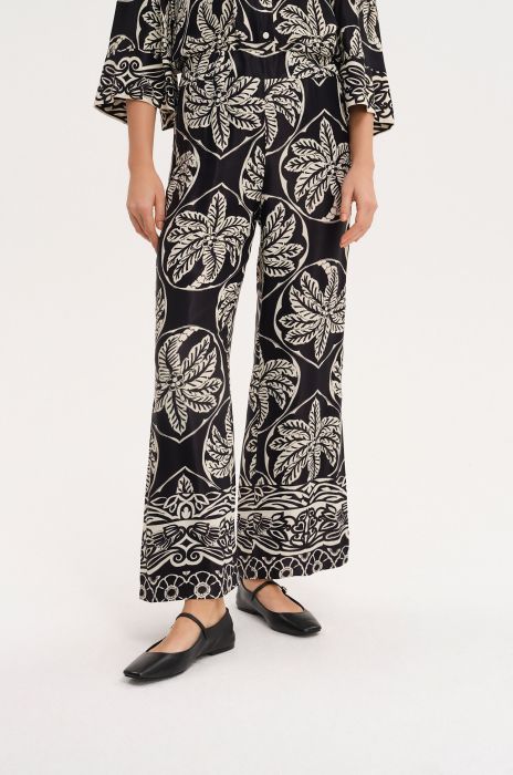 Spodnie z satynowej wiskozy z printem Solar Obraz 2