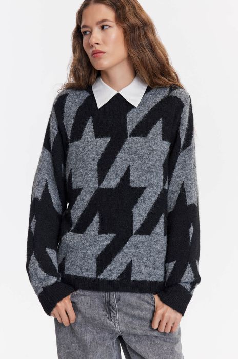 Sweter w pepitę Solar Obraz 2