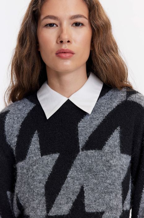 Sweter w pepitę Solar Obraz 3