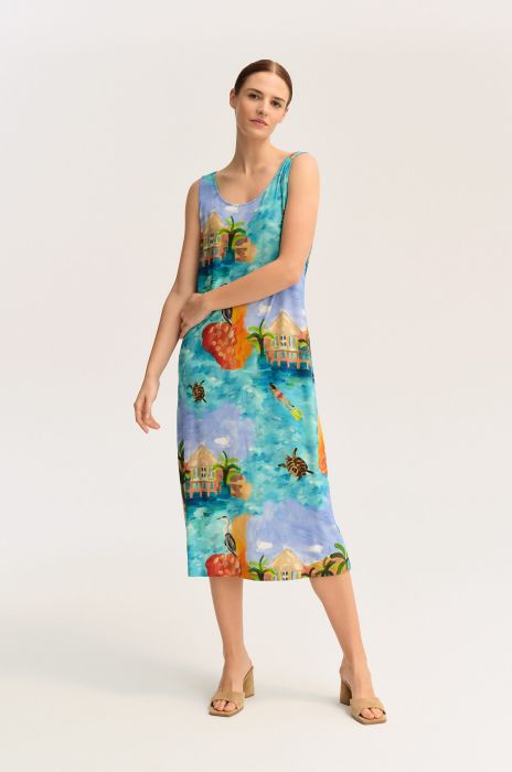 Trykotowa sukienka midi z printem Solar Obraz 1