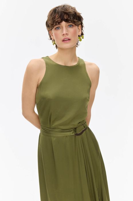 Satynowa sukienka khaki Solar Obraz 3