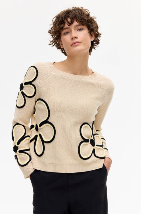 Beżowy sweter w kwiaty Solar Obraz 2