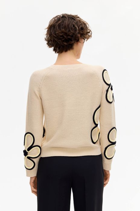 Beżowy sweter w kwiaty Solar Obraz 4