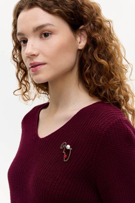 Strukturalny sweter marsala Solar Obraz 3