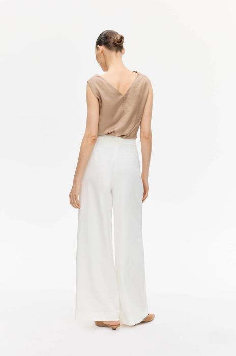 Spodnie ecru typu wide leg Solar Obraz 4