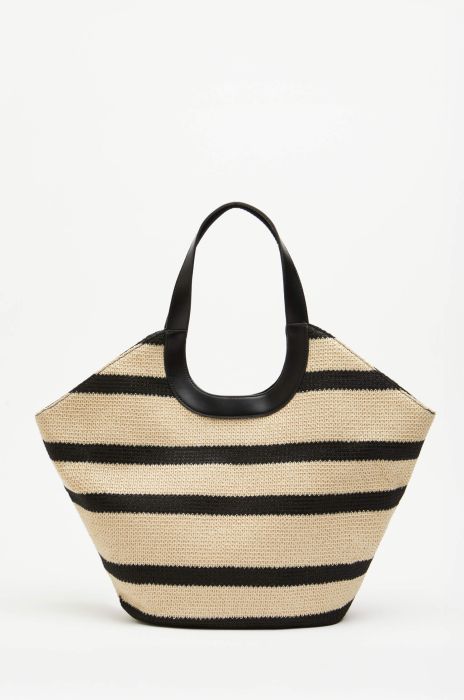 Beżowa torba typu shopper w czarne pasy Solar Obraz 3