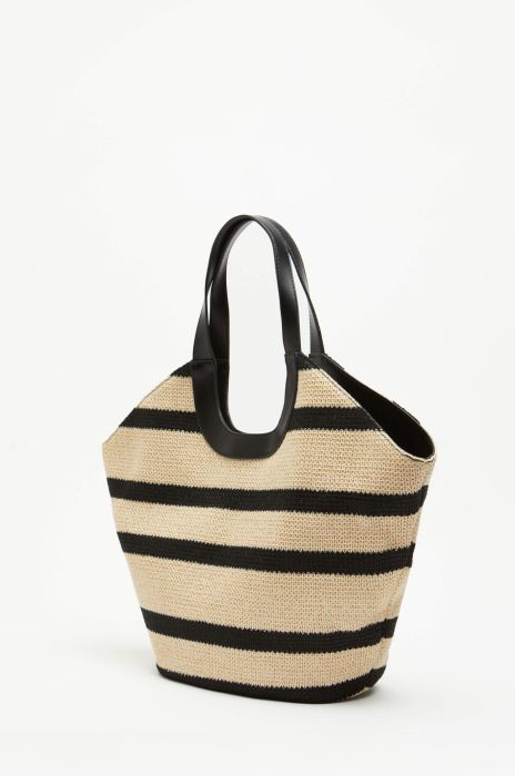 Beżowa torba typu shopper w czarne pasy Solar Obraz 4