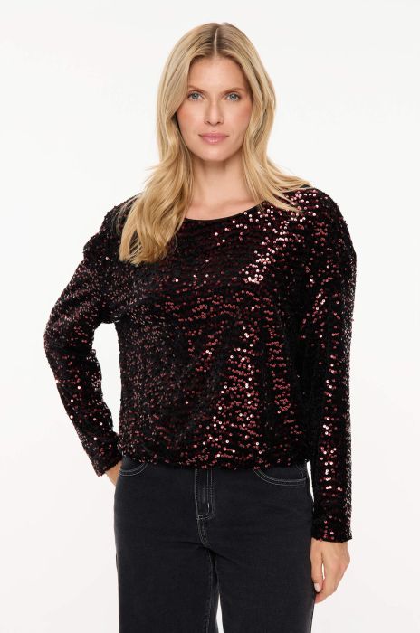Bluzka z burgundowymi cekinami Solar Obraz 2