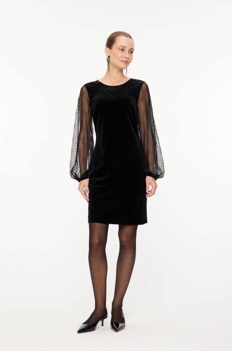 Welurowa sukienka z bufiastymi rękawami Solar Obraz 1