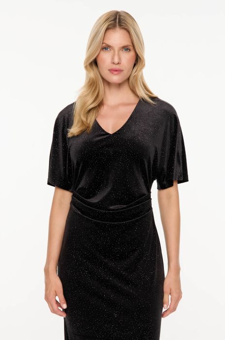 Welurowa sukienka z połyskującymi detalami Solar Obraz 2