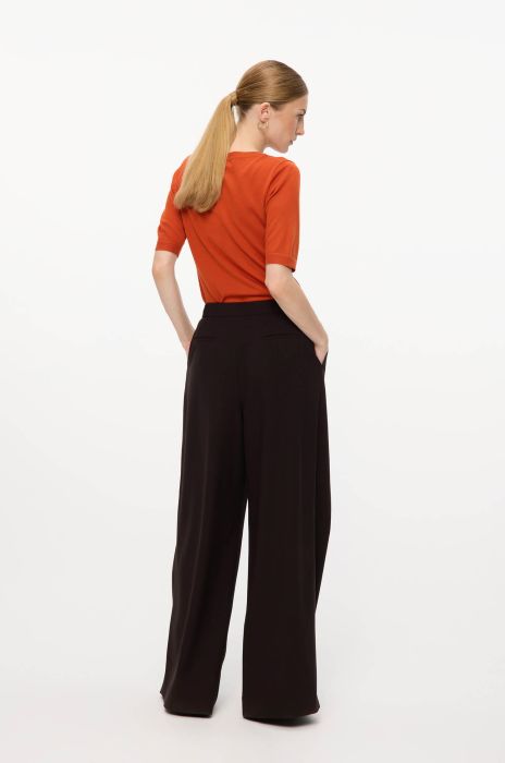 Ciemnobrązowe spodnie typu wide leg Solar Obraz 4