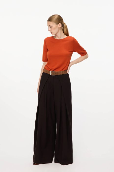 Ciemnobrązowe spodnie typu wide leg Solar Obraz 1