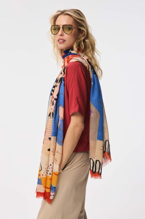 Wiskozowy szal z kolorowym autorskim printem Solar Obraz 1