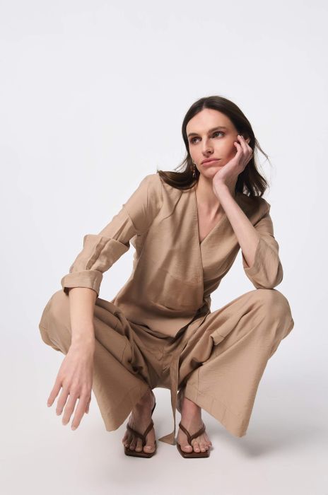 Beżowa koszula z wiązaniem Solar Obraz 3