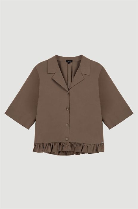 Brązowa koszula z ozdobną falbaną Solar Obraz 5