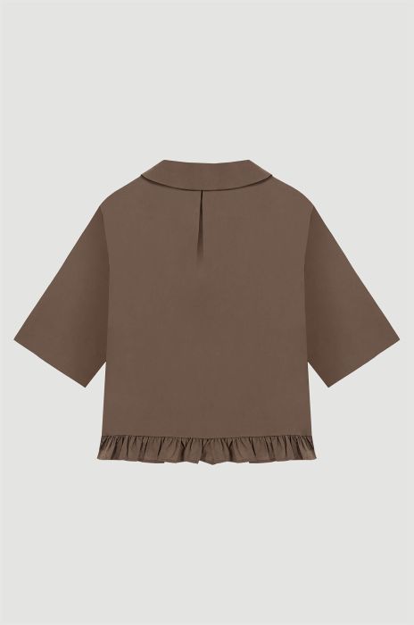 Brązowa koszula z ozdobną falbaną Solar Obraz 6
