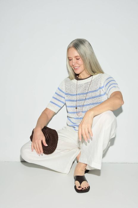 Dzianinowa bluzka w poziome pasy Solar Obraz 2