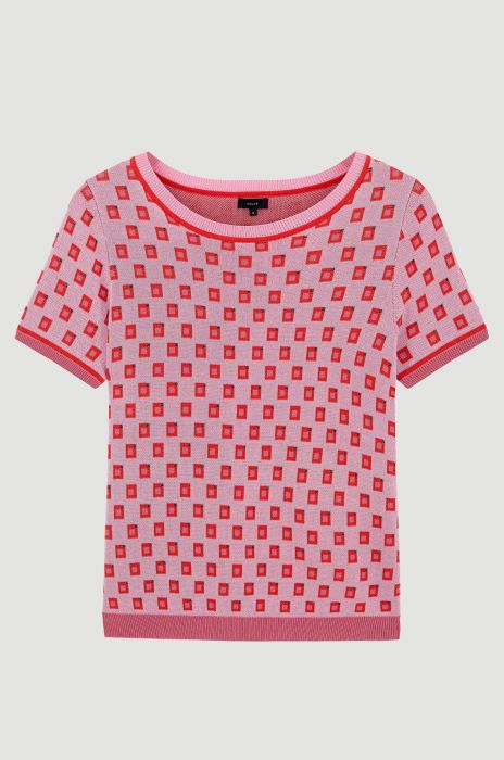 Różowa bluzka w żakardowy wzór Solar Obraz 3