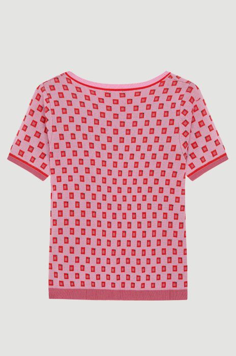 Różowa bluzka w żakardowy wzór Solar Obraz 4