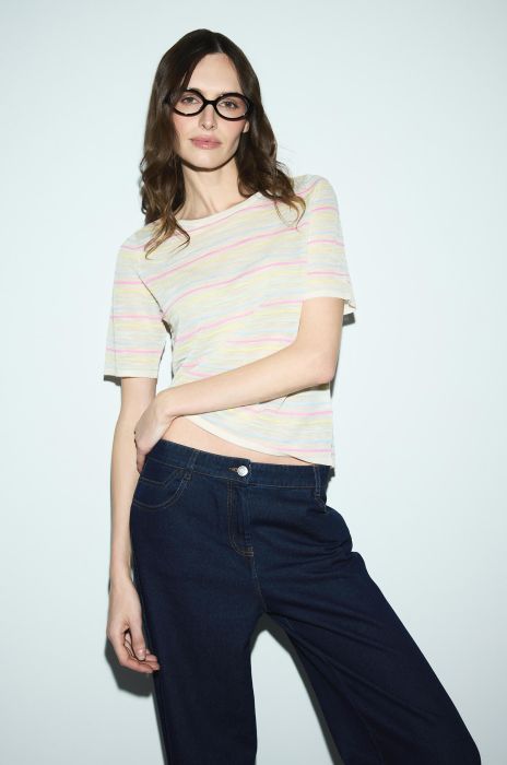 Bluzka z wiskozą w kolorowe pasy Solar Obraz 2