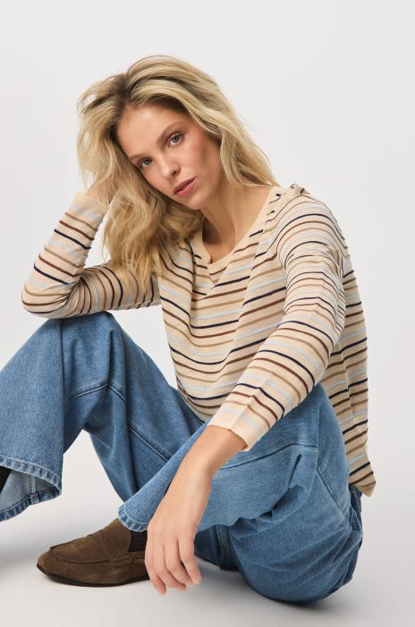 Dzianinowa bluzka w poziome paski Solar Obraz 3