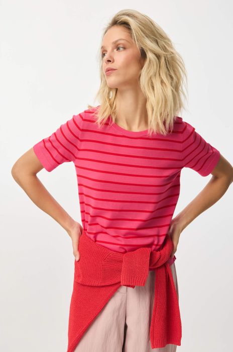 Różowa bluzka w poziome pasy Solar Obraz 2