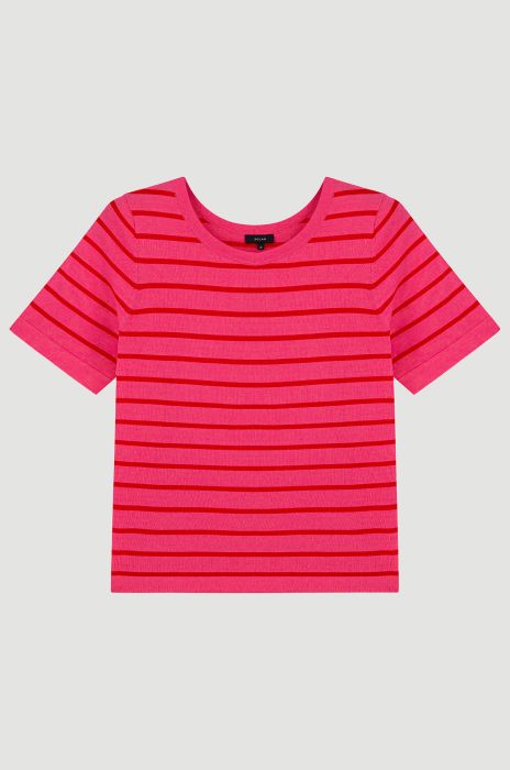 Różowa bluzka w poziome pasy Solar Obraz 4