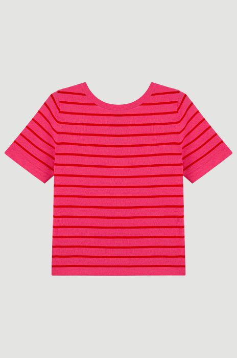 Różowa bluzka w poziome pasy Solar Obraz 5
