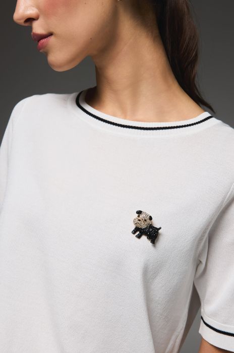 Czarno-biała broszka w kształcie psa Solar Obraz 2