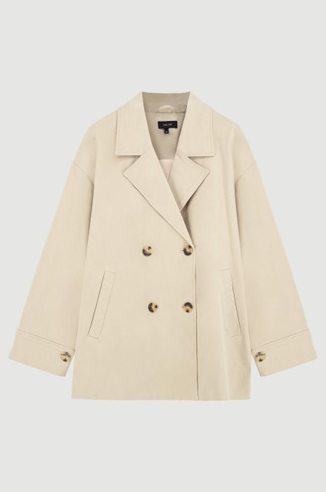Beżowy płaszcz z dwurzędowym zapięciem Solar Obraz 4
