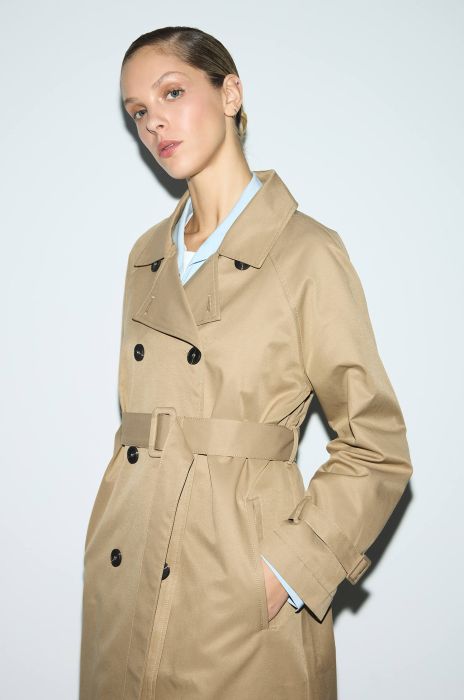 Beżowy trencz z dwurzędowym zapięciem Solar Obraz 2