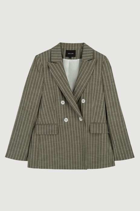 Marynarka w prążek z dwurzędowym zapięciem Solar Obraz 2