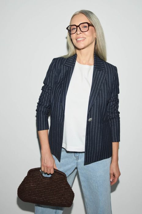 Granatowa marynarka w prążek Solar Obraz 2