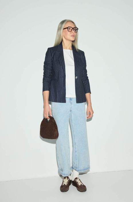 Granatowa marynarka w prążek Solar Obraz 4