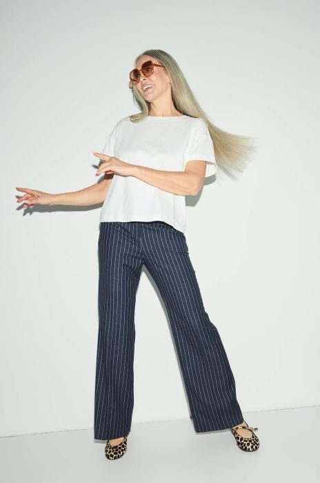 Granatowe spodnie w prążek Solar Obraz 2