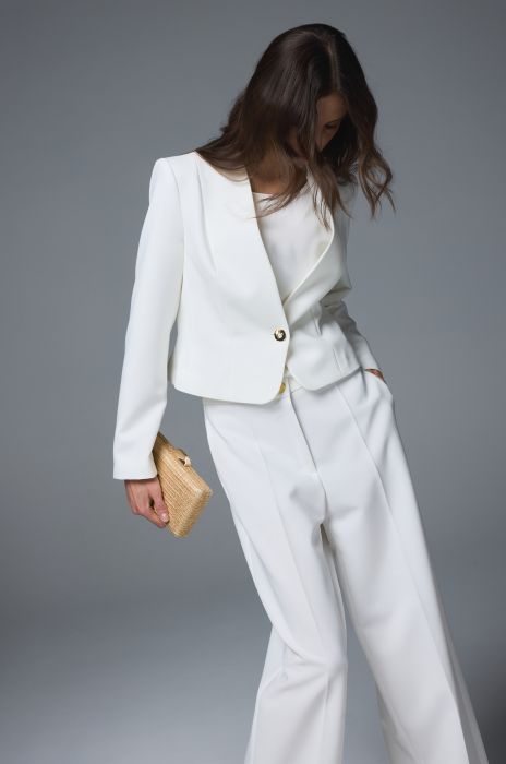 Spodnie ecru z prostą nogawką Solar Obraz 3