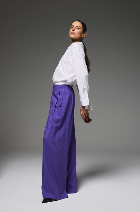 Fioletowe spodnie z wiskozy i lnu Solar Obraz 2