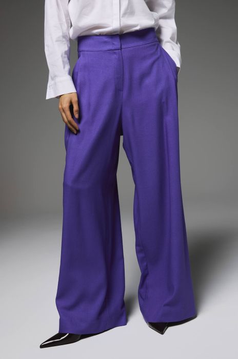 Fioletowe spodnie z wiskozy i lnu Solar Obraz 3