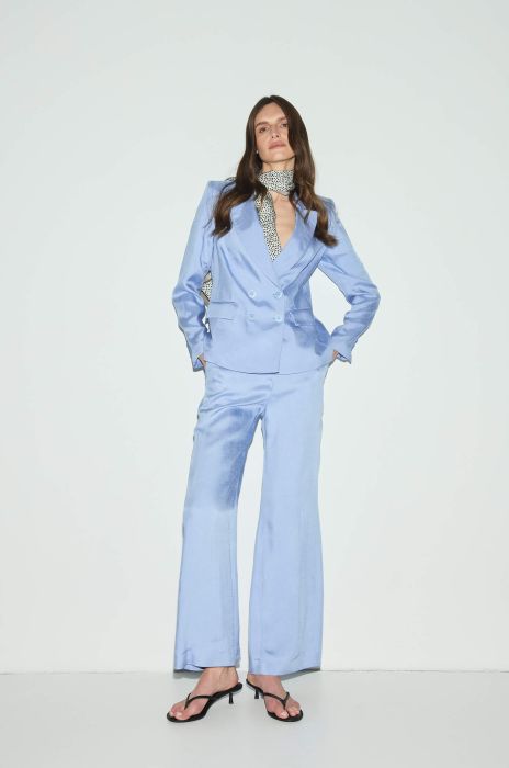 Błękitne spodnie z wiskozy i lnu Solar Obraz 2