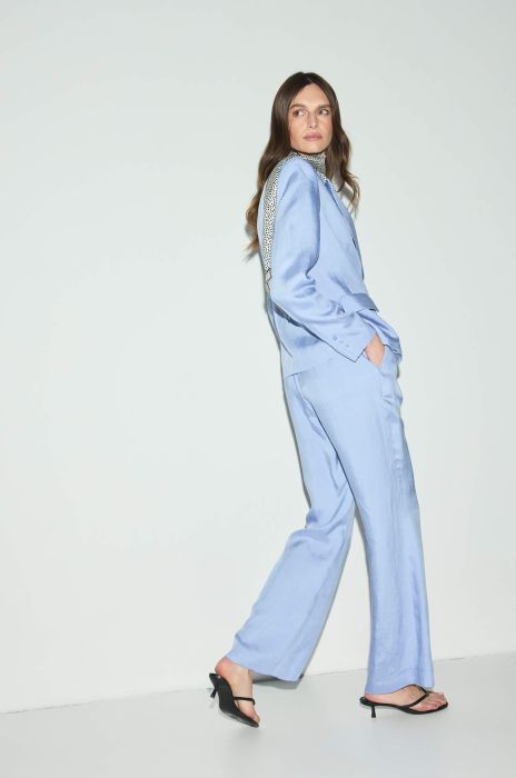 Błękitne spodnie z wiskozy i lnu Solar Obraz 4