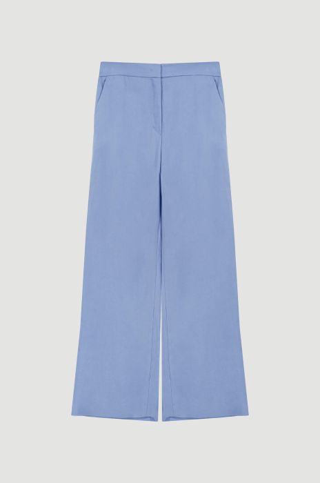 Błękitne spodnie z wiskozy i lnu Solar Obraz 5