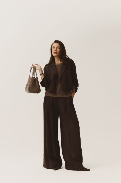 Brązowe spodnie z rozszerzaną nogawką Solar Obraz 2