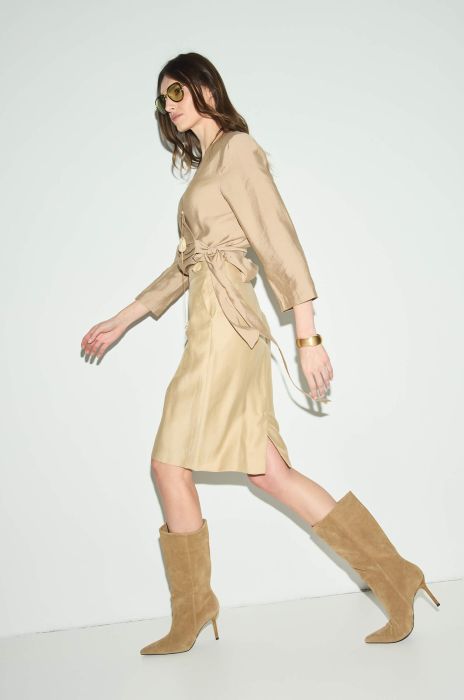 Beżowa spódnica do kolan Solar Obraz 1