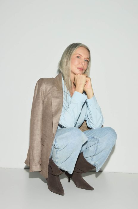 Brązowa melanżowa marynarka Solar Obraz 3