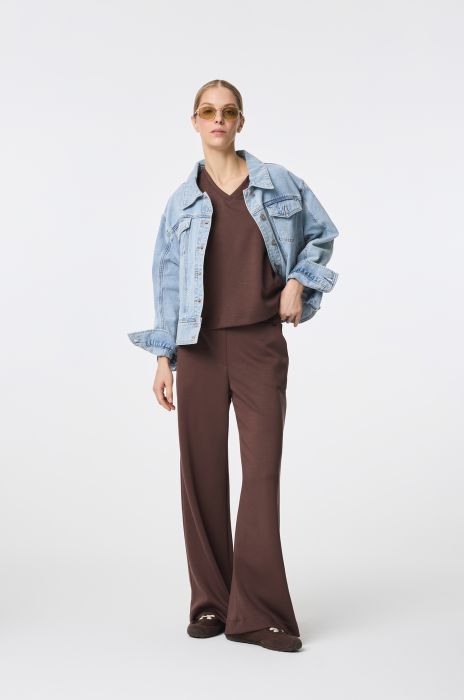 Brązowe spodnie z dzianiny Solar Obraz 1