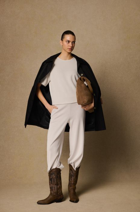 Beżowa bluzka z krótkim rękawem Solar Obraz 2