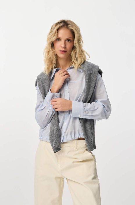 Błękitna koszula z bawełny z białym nadrukiem Solar Obraz 2